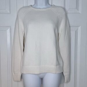 Lands' End Crew Neck White Knit Sweater Womens Size S 6-8 Long Sleeve